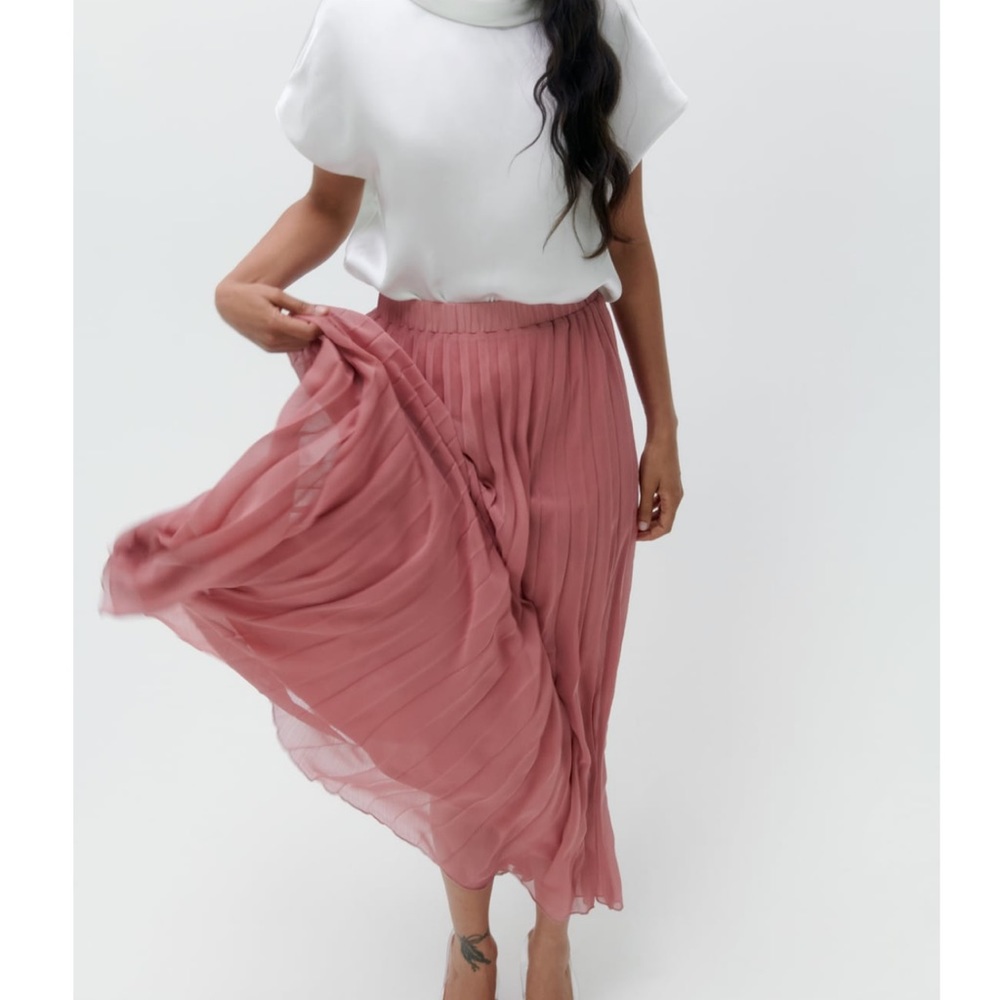 ZARA | NWT LONG PLEADED SKIRT DUSTY Pink - Picture 2 of 9